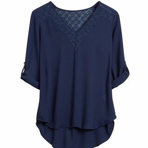 Navy Blouse with Lace Details